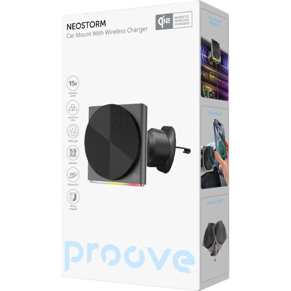 Фото - Автодержатель с беспроводной зарядкой Proove Neostorm QI2 15W gray (WHNS15002003)